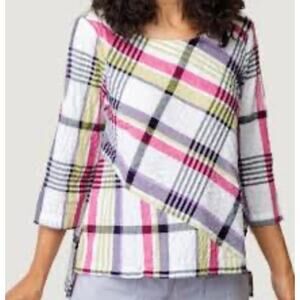 Habitat Clothes To Live In Plaid Tunic Top 3/4 Sleeves Women's XXL Lagenlook
